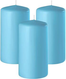 Enlightening Candles Cilinder/stompkaars - 3x - turquoise blauw - D6 x H8 cm - 27 branduur