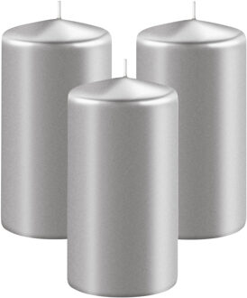 Enlightening Candles Cilinder/stompkaars - 3x - zilver - D6 x H8 cm - 27 branduur