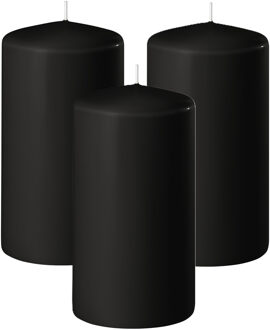 Enlightening Candles Cilinder/stompkaars - 3x - zwart - D6 x H8 cm - 27 branduur