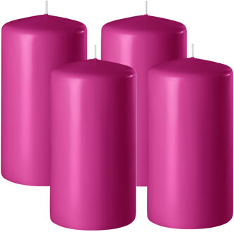 Enlightening Candles Cilinder/stompkaars - 4x - fuchsia roze - D8 x H12 cm - 45 branduur