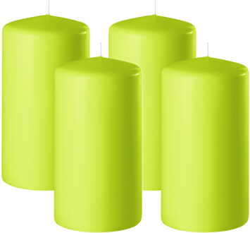 Enlightening Candles Cilinder/stompkaars - 4x - limegroen - D6 x H8 cm - 27 branduur