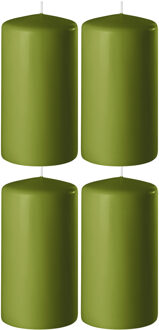 Enlightening Candles Cilinder/stompkaars - 4x - olijfgroen - D8 x H12 cm - 45 branduur