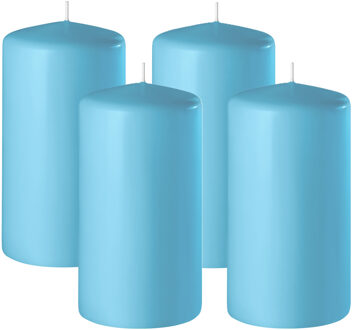 Enlightening Candles Cilinder/stompkaars - 4x - turquoise blauw - D6 x H15 cm - 58 branduur