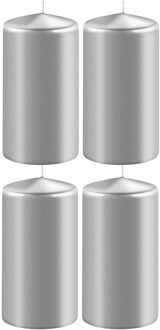 Enlightening Candles Cilinder stompkaars - 4x - zilver - D6 x H15 cm - 58 branduur