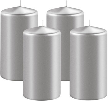 Enlightening Candles Cilinder/stompkaars - 4x - zilver - D6 x H8 cm - 27 branduur