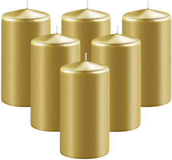 Enlightening Candles Cilinder/stompkaars - 6x - goud - D6 x H15 cm - 58 branduur