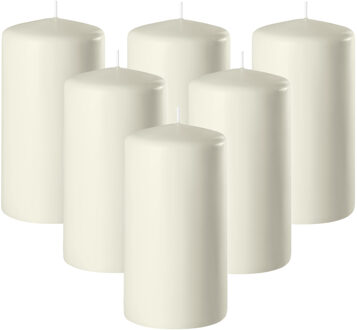 Enlightening Candles Cilinder/stompkaars - 6x - ivoor wit - D8 x H12 cm - 45 branduur