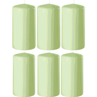 Enlightening Candles Cilinder/stompkaars - 6x - lichtgroen - D6 x H10 cm - 36 branduur