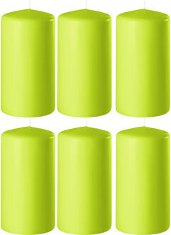 Enlightening Candles Cilinder/stompkaars - 6x - limegroen - D6 x H8 cm - 27 branduur