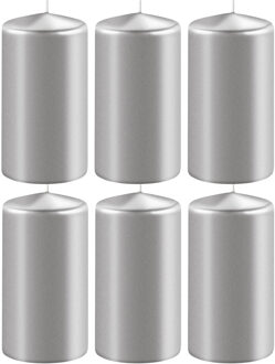 Enlightening Candles Cilinder stompkaars - 6x - zilver - D6 x H15 cm - 58 branduur