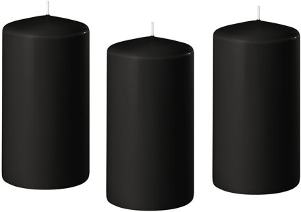 Enlightening Candles Cilinder/stompkaars - 8x - zwart - D8 x H12 cm - 45 branduur