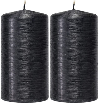 Enlightening Candles Cilinderkaars/stompkaars - 2x - zwart - 7 x 13 cm - 25 branduren - sfeerkaarsen - kaarsen