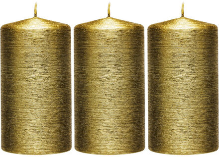 Enlightening Candles Cilinderkaars/stompkaars - 3x - goud - 7 x 13 cm - 25 branduren - sfeerkaarsen - kaarsen