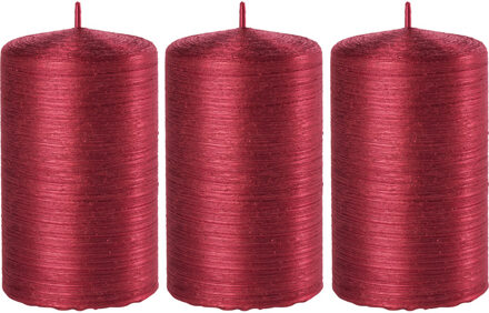 Enlightening Candles Cilinderkaars/stompkaars - 3x - rood - 6 x 10 cm - 25 branduren - sfeerkaarsen - kaarsen