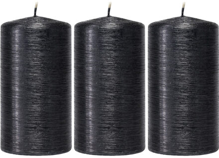 Enlightening Candles Cilinderkaars/stompkaars - 3x - zwart - 7 x 13 cm - 25 branduren - sfeerkaarsen - kaarsen