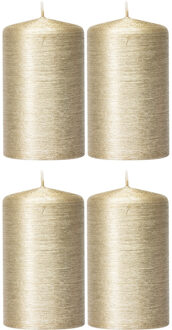 Enlightening Candles Cilinderkaars/stompkaars - 4x - creme goud - 6 x 10 cm - 25 branduren - sfeerkaarsen - kaarsen