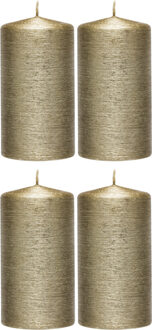 Enlightening Candles Cilinderkaars/stompkaars - 4x - creme goud - 7 x 13 cm - 25 branduren - sfeerkaarsen - kaarsen