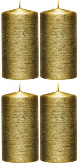 Enlightening Candles Cilinderkaars/stompkaars - 4x - goud - 7 x 13 cm - 25 branduren - sfeerkaarsen - kaarsen