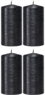 Enlightening Candles Cilinderkaars/stompkaars - 4x - zwart - 7 x 13 cm - 25 branduren - sfeerkaarsen - kaarsen
