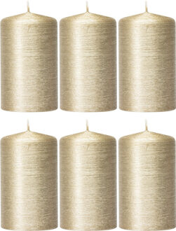 Enlightening Candles Cilinderkaars/stompkaars - 6x - creme goud - 6 x 10 cm - 25 branduren - sfeerkaarsen - kaarsen