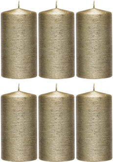 Enlightening Candles Cilinderkaars/stompkaars - 6x - creme goud - 7 x 13 cm - 25 branduren - sfeerkaarsen - kaarsen