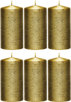 Enlightening Candles Cilinderkaars/stompkaars - 6x - goud - 7 x 13 cm - 25 branduren - sfeerkaarsen - kaarsen