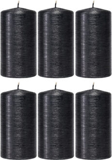 Enlightening Candles Cilinderkaars/stompkaars - 6x - zwart - 7 x 13 cm - 25 branduren - sfeerkaarsen - kaarsen