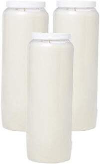 Enlightening Candles Grafkaars - 3x stuks - 216 branduur - gedenklicht - wit - 20 cm - 9 dagen - Noveenkaars