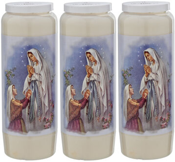 Enlightening Candles Noveenkaars - 3x - wees gegroet - wit - met gebed - 6 x 18 cm - 9 dagen - kaarsen
