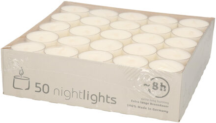 Enlightening Candles Theelichtjes - 50x - creme wit - waxinelichtjes - 8 branduren - kaarsjes