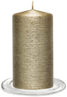 Enlightening Candles Trend Candles - Stompkaarsen met glazen onderzetters set van 2x stuks - creme goud 7 x 13 cm