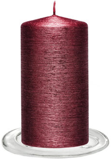 Enlightening Candles Trend Candles - Stompkaarsen met glazen onderzetters set van 2x stuks - donkerrood 7 x 13 cm