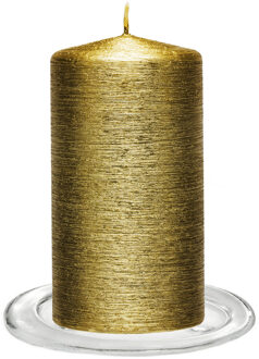Enlightening Candles Trend Candles - Stompkaarsen met glazen onderzetters set van 2x stuks - goud 7 x 13 cm