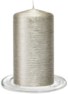 Enlightening Candles Trend Candles - Stompkaarsen met glazen onderzetters set van 2x stuks - zilver 7 x 13 cm