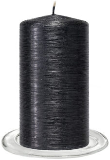 Enlightening Candles Trend Candles - Stompkaarsen met glazen onderzetters set van 2x stuks - zwart melee 7 x 13 cm