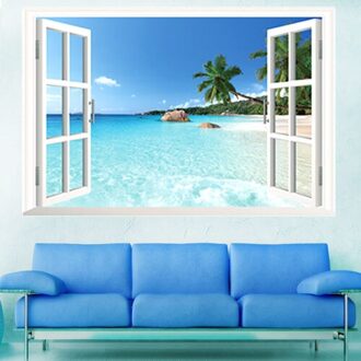 Enorme Verwijderbare Strand Zee 3D Venster Landschap Muursticker Decor Decals Muurschildering Acws