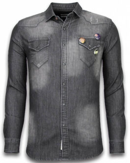 Enos BB Bread & Buttons Denim Shirt - Spijkerblouse Slim Fit - 3 Buttons - Grijs - Maat: L