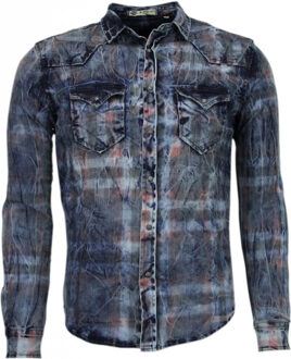 Enos Denim Overhemd - Slim Fit Lange Mouwen Heren - Kleur Print - Blauw - Maten: XS