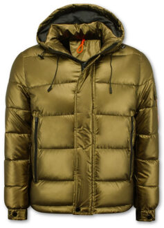 Enos Goudkleurige puffer jas met capuchon - maat L Veelkleurig