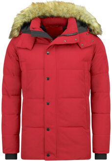 Enos Heren Winterjas – Met bontkraag – Rood - Maat: XL