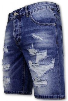 Enos Korte spijkerbroek met gaten denim short - maat 30 Blauw