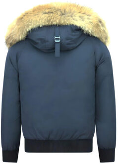 Enos Korte winterjas met bontkraag Blauw - L