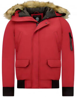 Enos Korte winterjas met faux bontkraag Rood - S