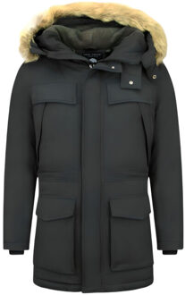 Enos Lange Heren Parka Jas – Met bontkraag - Zwart - Maat: L