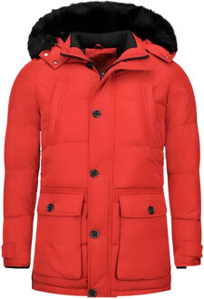 Enos Lange Heren Winterjas – Met Bontkraag – Rood - Maat: XL