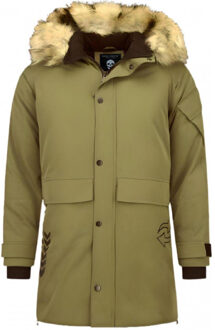 Enos Lange Parka Jas Heren – Met Bontkraag – Groen - Maat: L