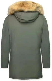 Enos Lange parka jas met bontkraag - maat M Groen