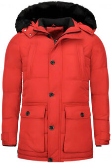 Enos Lange winterjas met bontkraag - maat M Rood