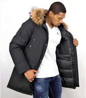 Enos Parka jas met bontkraag Zwart - S