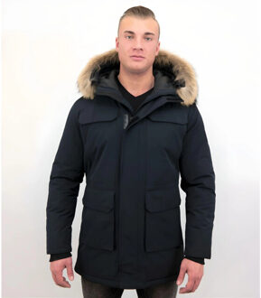 Enos Parka winterjas met grote echte bontkraag Blauw - XL